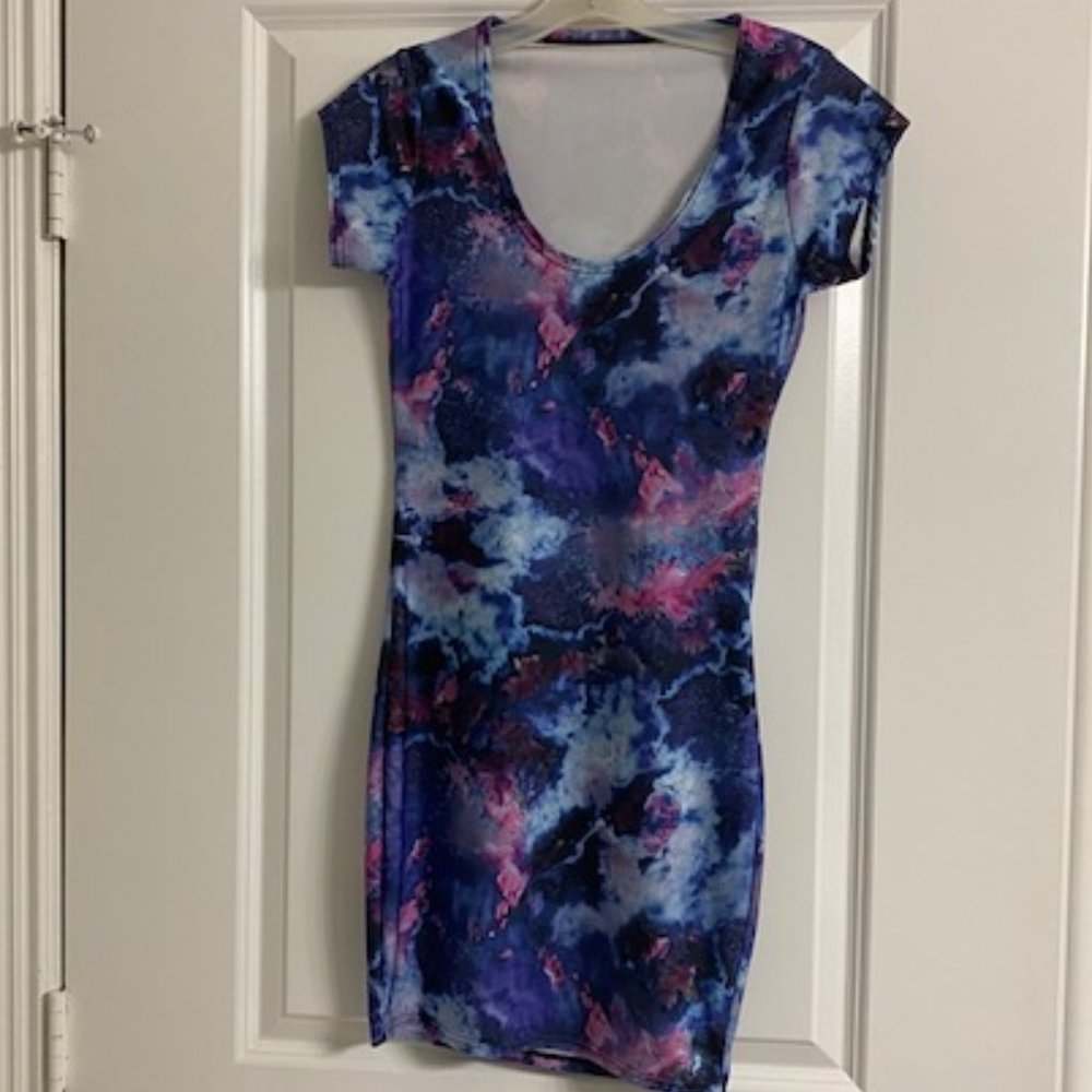 New * s/s BODY CON Stretch SEXY DRESS * BLUE Black PINK Purple STORMY SKY ~ XS S